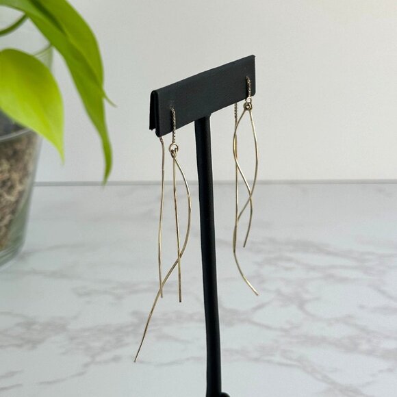 10K Gold Long Ear Threader Twisted Dangle Earrings For Women - Picture 2 of 6